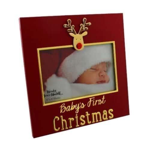 BABYS 1ST CHRISTMAS RED PHOTO FRAME REINDEER